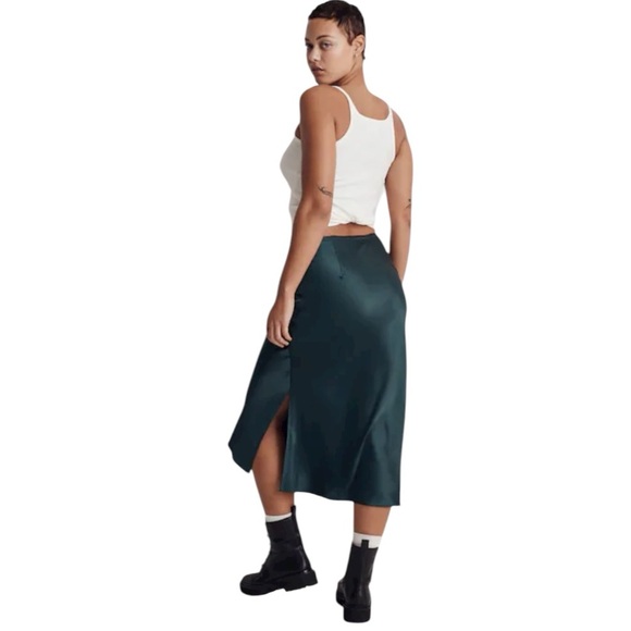 MADEWELL Drawstring Midi Slip Skirt Smokey Spruce Size 8 green 90’s Satin preppy - Picture 9 of 11